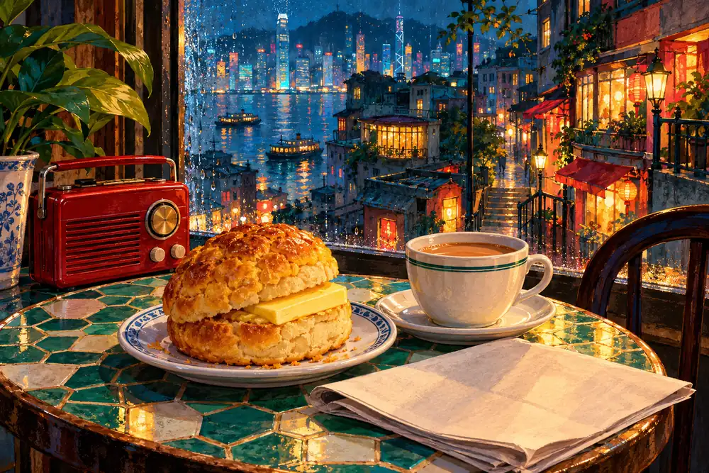 香港茶餐廳早餐與每週閱讀主題插畫